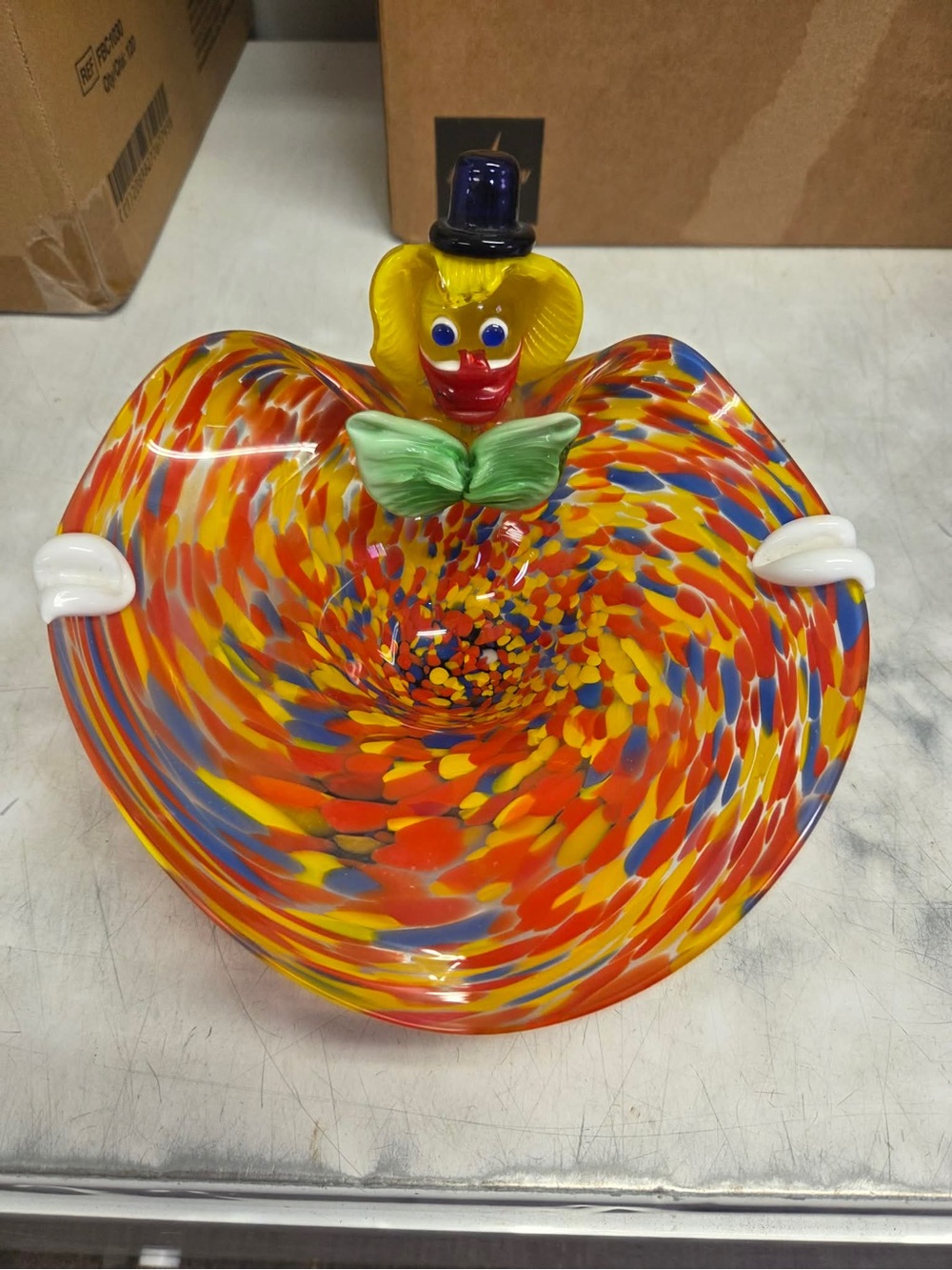 Murano art-glass hand-blown graffiti glass clown bowl made in Italy - Picture 4 of 11